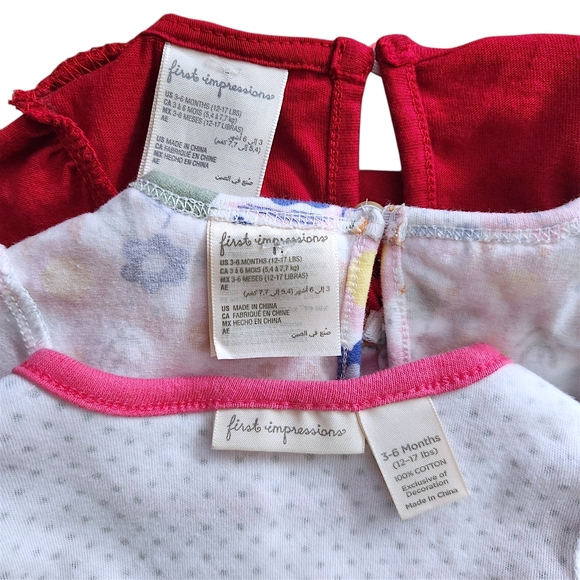 3-Piece First Impressions Baby Girl Floral Pink Red Bodysuit Set Size 3-6 Months - Picture 6 of 7